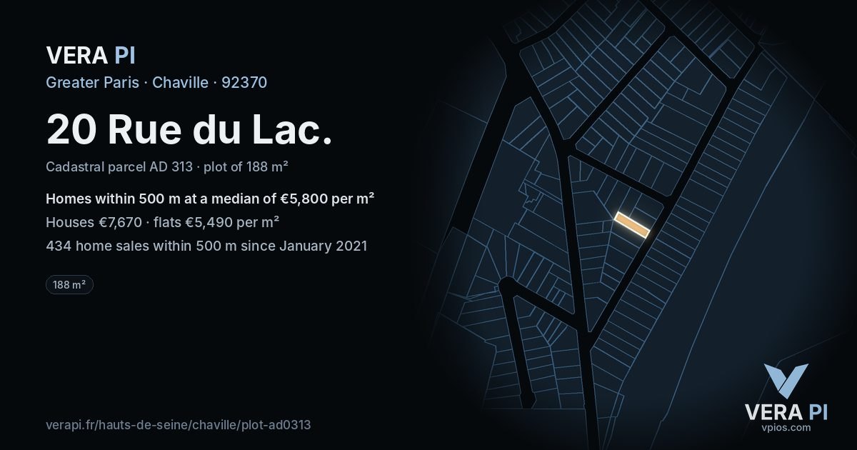 20 Rue du Lac, Chaville at night – the plot lit, the parcels around coloured by the prices near them