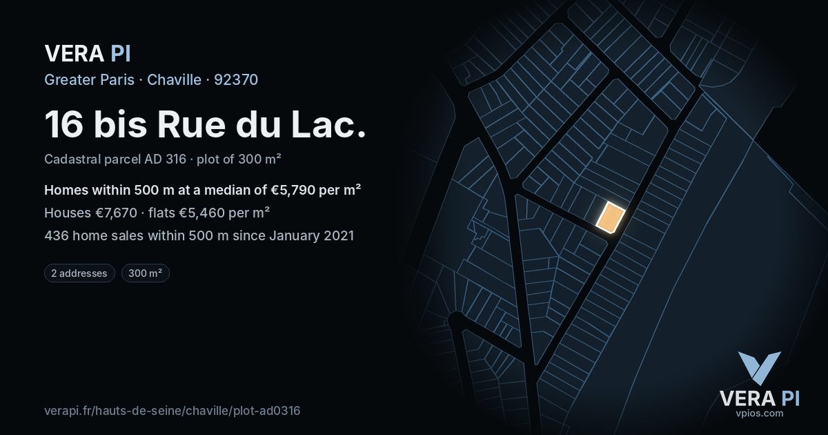 16 bis Rue du Lac, Chaville at night – the plot lit, the parcels around coloured by the prices near them