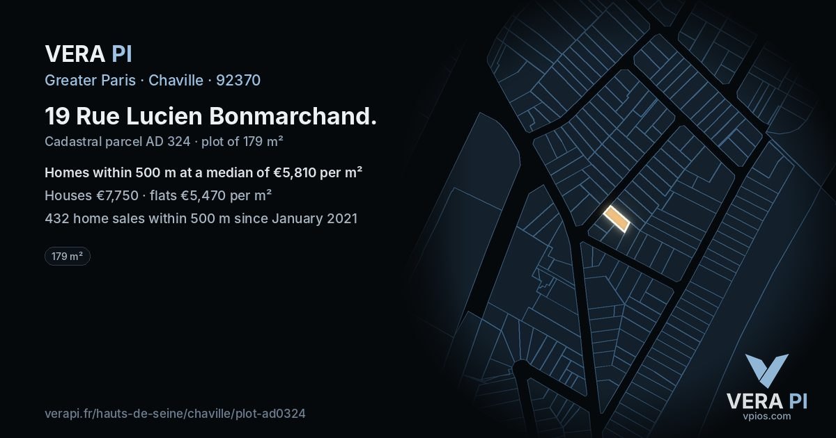 19 Rue Lucien Bonmarchand, Chaville at night – the plot lit, the parcels around coloured by the prices near them