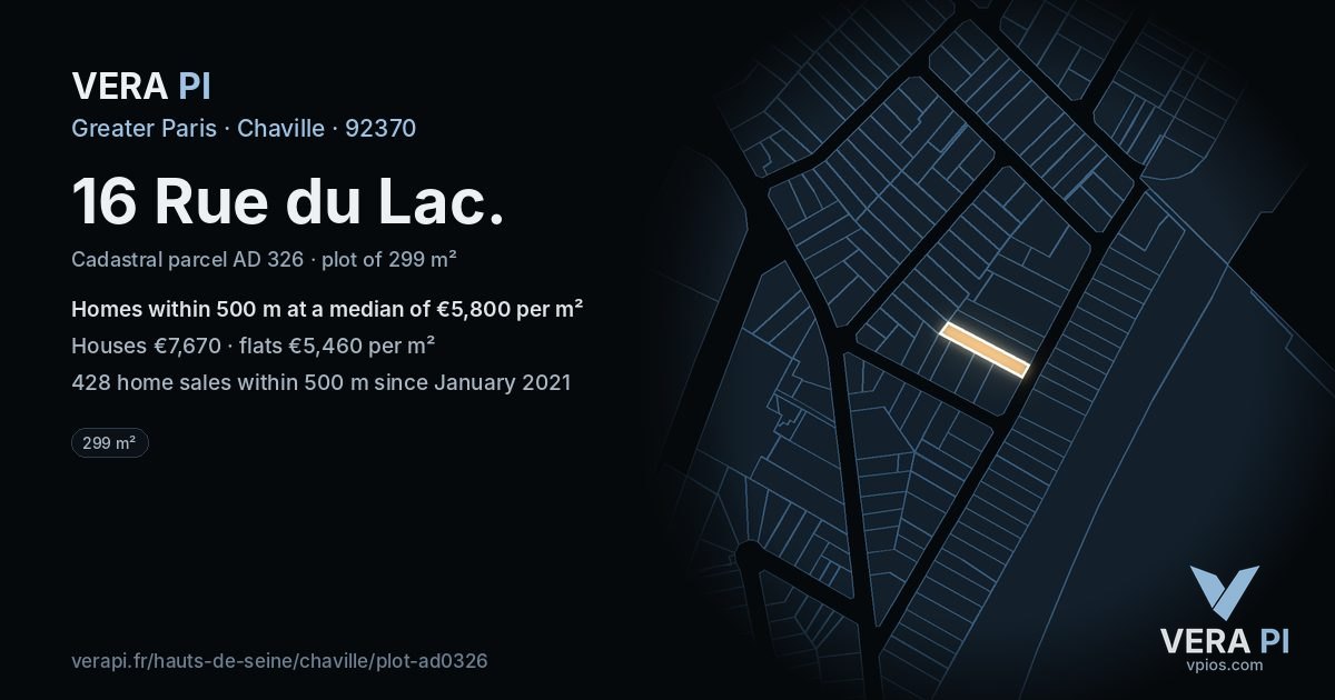 16 Rue du Lac, Chaville at night – the plot lit, the parcels around coloured by the prices near them