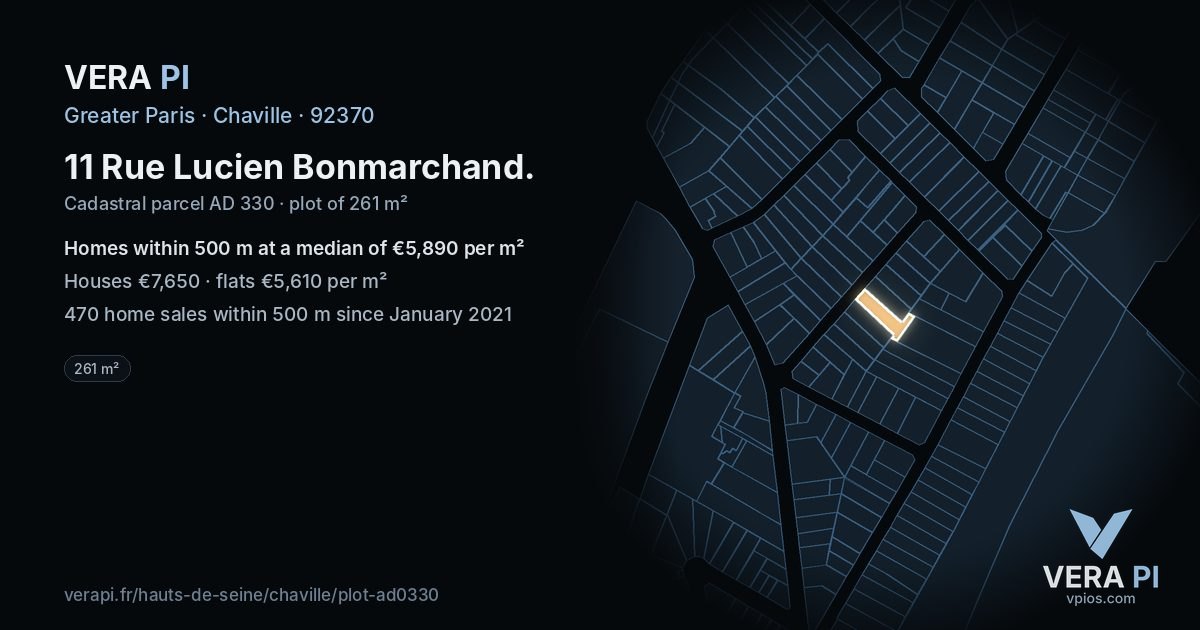 11 Rue Lucien Bonmarchand, Chaville at night – the plot lit, the parcels around coloured by the prices near them