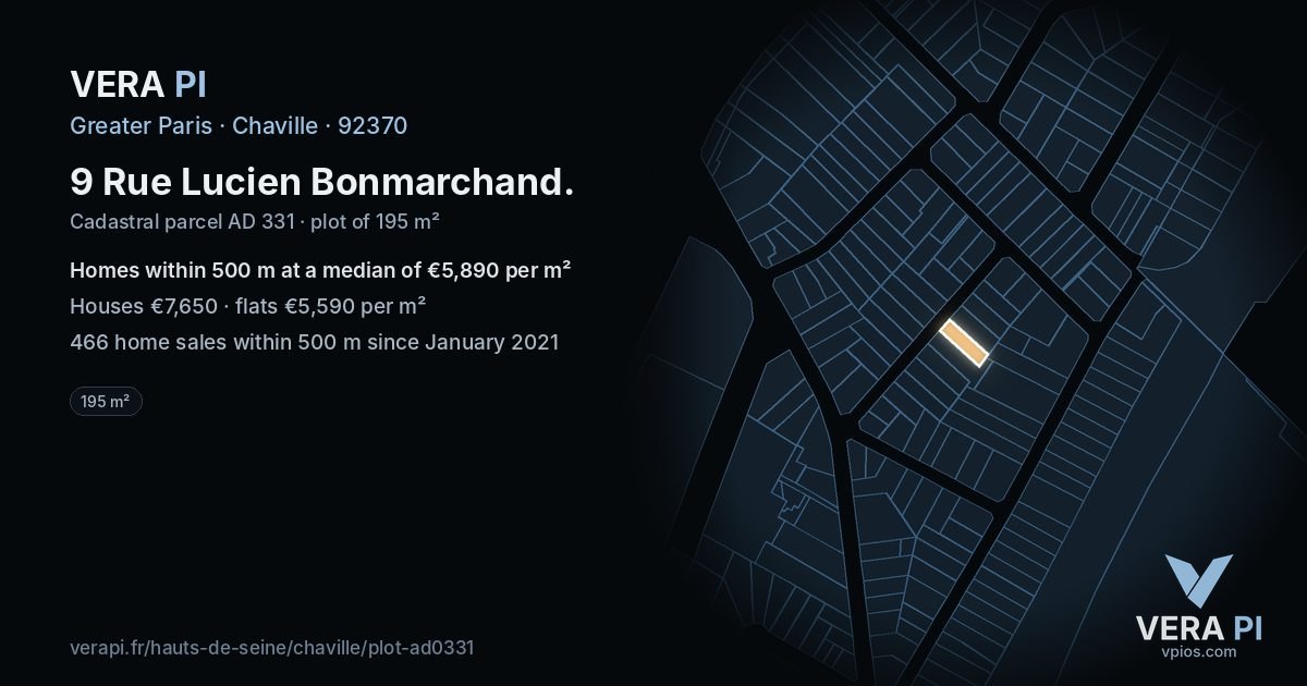 9 Rue Lucien Bonmarchand, Chaville at night – the plot lit, the parcels around coloured by the prices near them