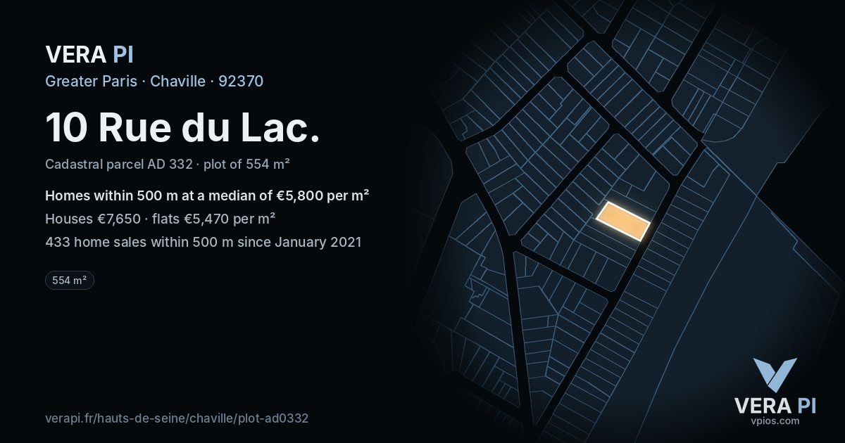 10 Rue du Lac, Chaville at night – the plot lit, the parcels around coloured by the prices near them