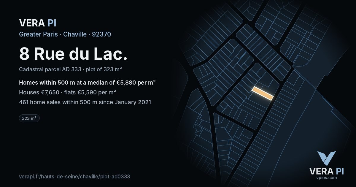 8 Rue du Lac, Chaville at night – the plot lit, the parcels around coloured by the prices near them