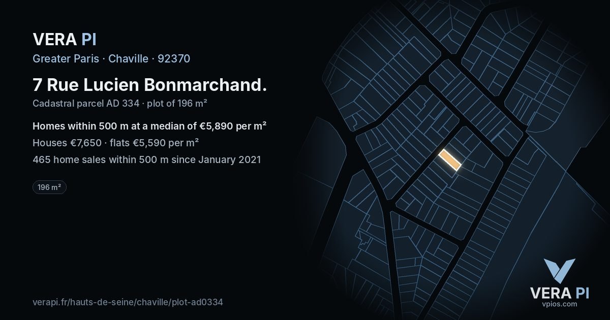7 Rue Lucien Bonmarchand, Chaville at night – the plot lit, the parcels around coloured by the prices near them