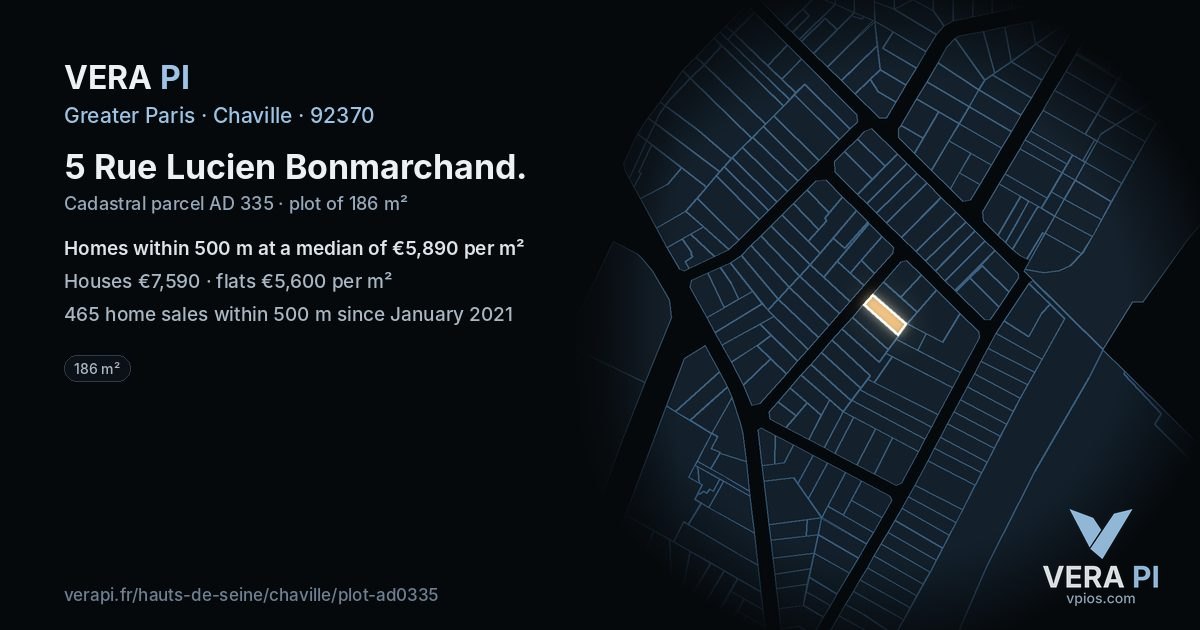 5 Rue Lucien Bonmarchand, Chaville at night – the plot lit, the parcels around coloured by the prices near them