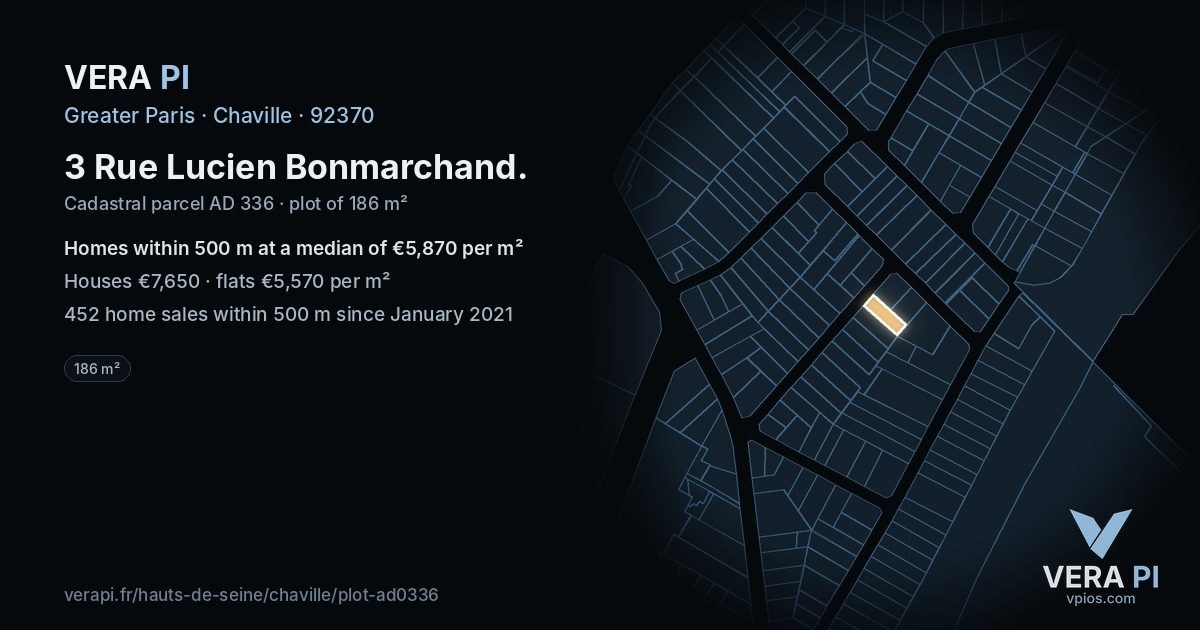 3 Rue Lucien Bonmarchand, Chaville at night – the plot lit, the parcels around coloured by the prices near them