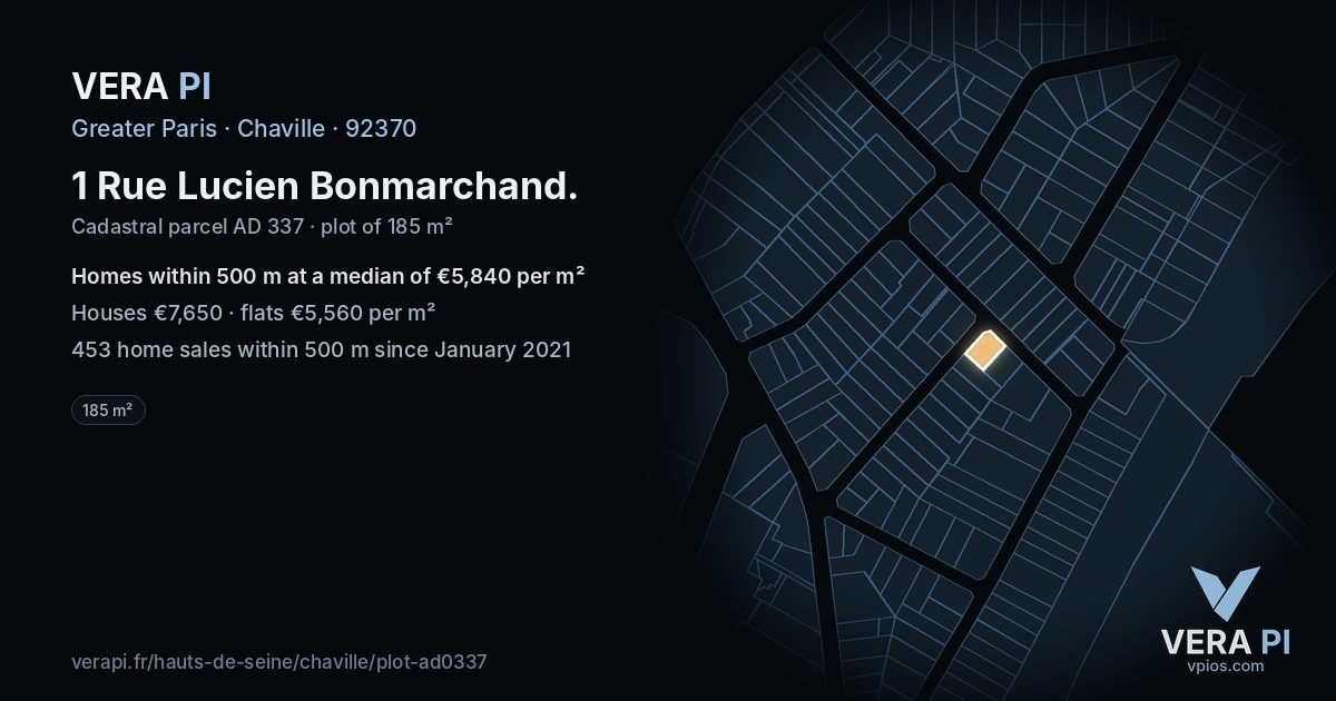 1 Rue Lucien Bonmarchand, Chaville at night – the plot lit, the parcels around coloured by the prices near them