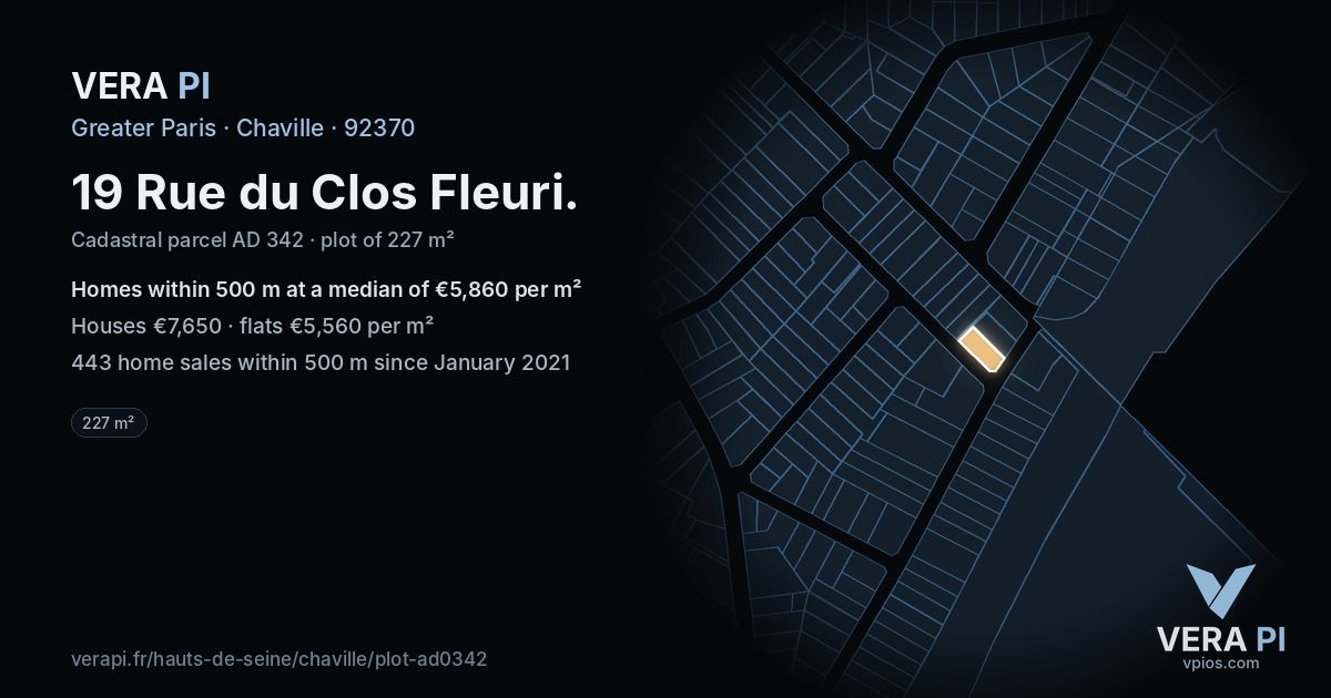 19 Rue du Clos Fleuri, Chaville at night – the plot lit, the parcels around coloured by the prices near them