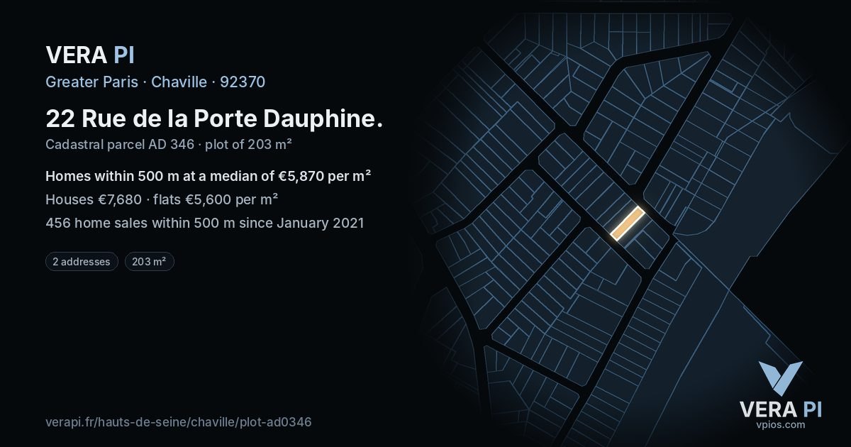 22 Rue de la Porte Dauphine, Chaville at night – the plot lit, the parcels around coloured by the prices near them