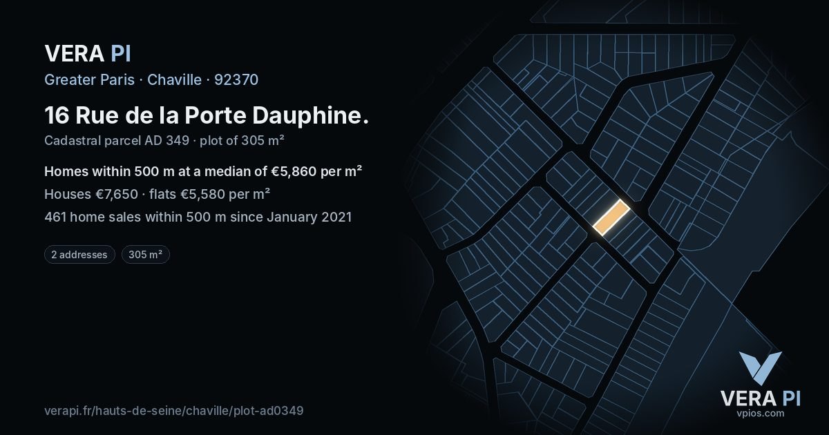 16 Rue de la Porte Dauphine, Chaville at night – the plot lit, the parcels around coloured by the prices near them