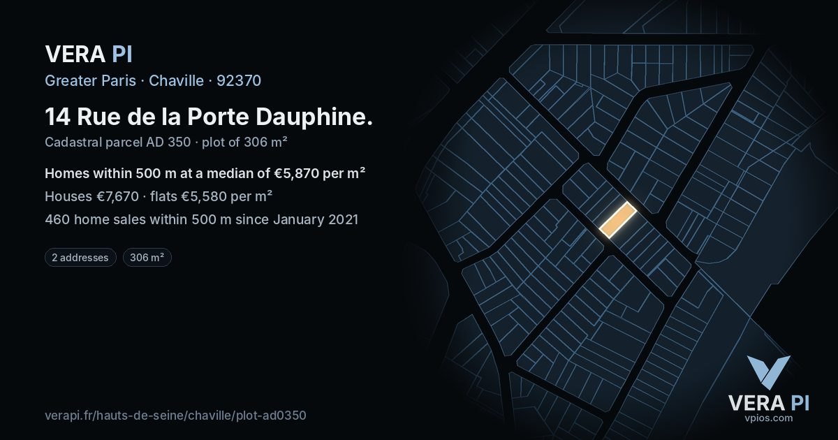 14 Rue de la Porte Dauphine, Chaville at night – the plot lit, the parcels around coloured by the prices near them