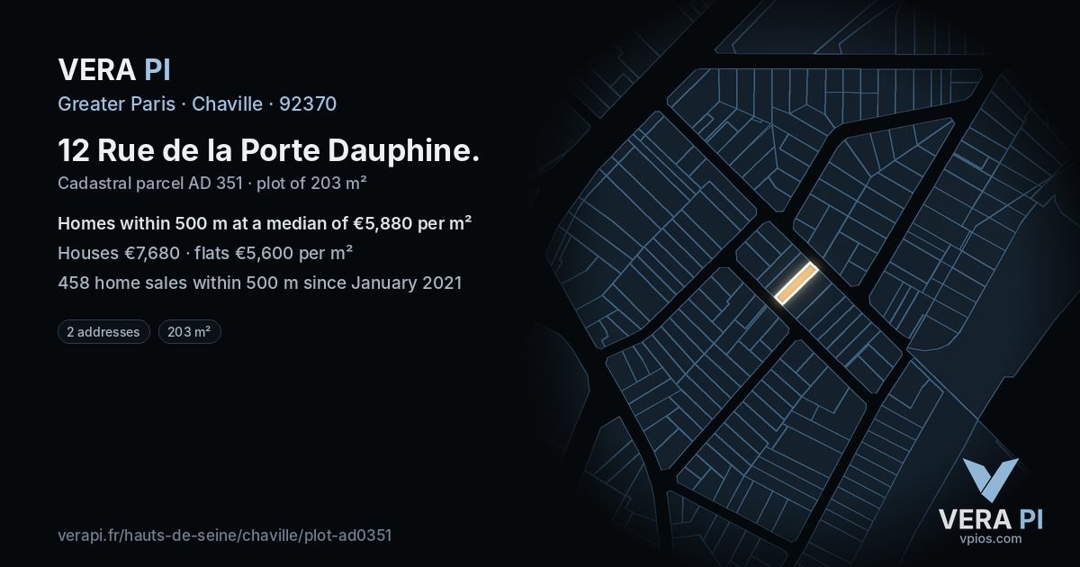 12 Rue de la Porte Dauphine, Chaville at night – the plot lit, the parcels around coloured by the prices near them