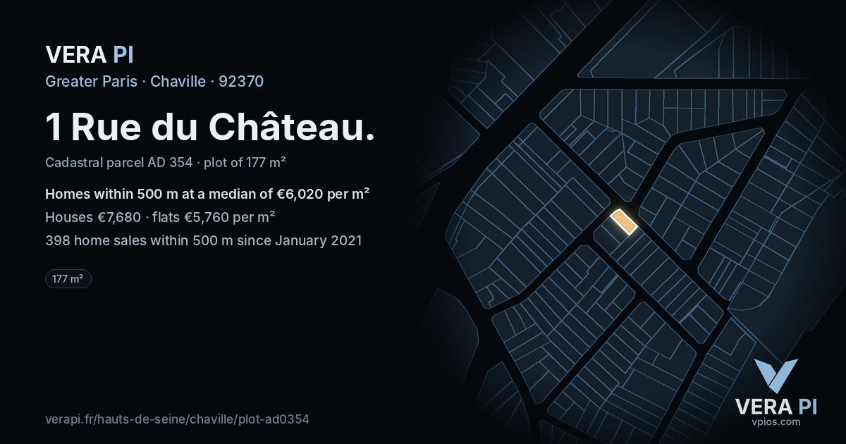 1 Rue du Château, Chaville at night – the plot lit, the parcels around coloured by the prices near them