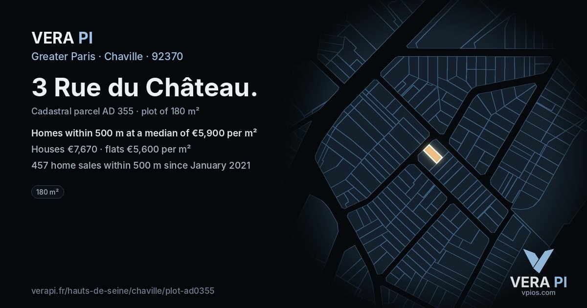 3 Rue du Château, Chaville at night – the plot lit, the parcels around coloured by the prices near them