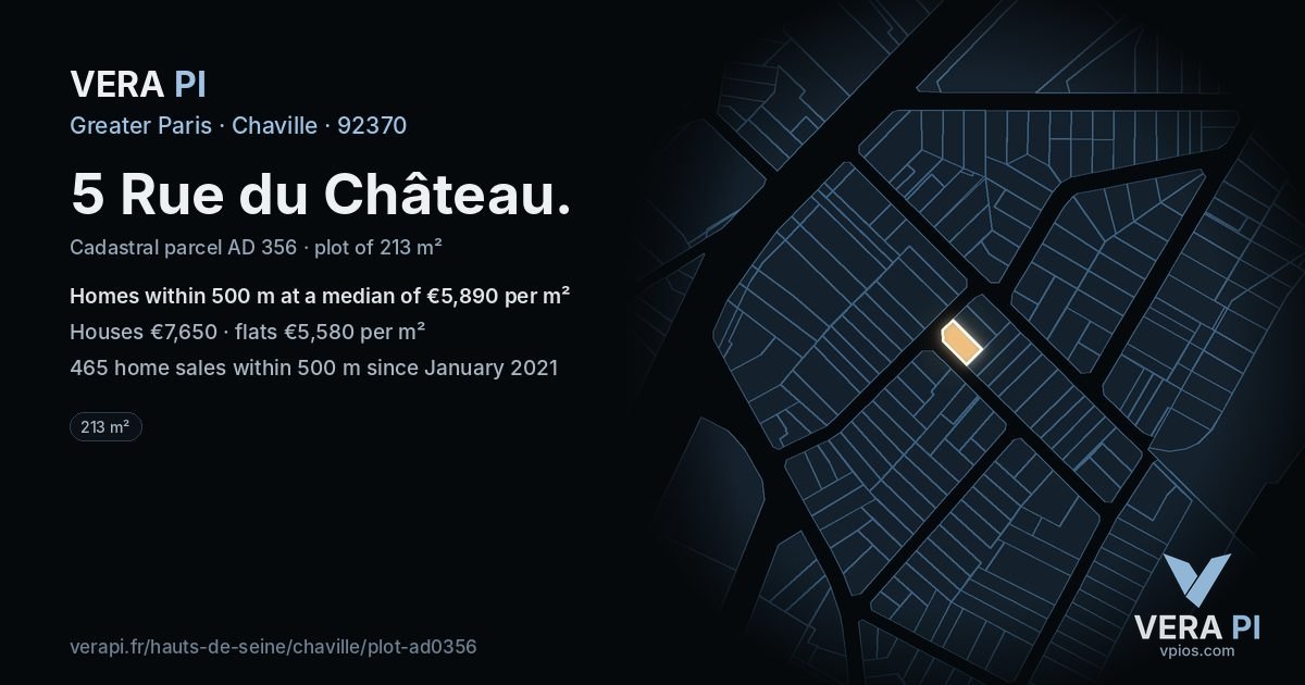 5 Rue du Château, Chaville at night – the plot lit, the parcels around coloured by the prices near them