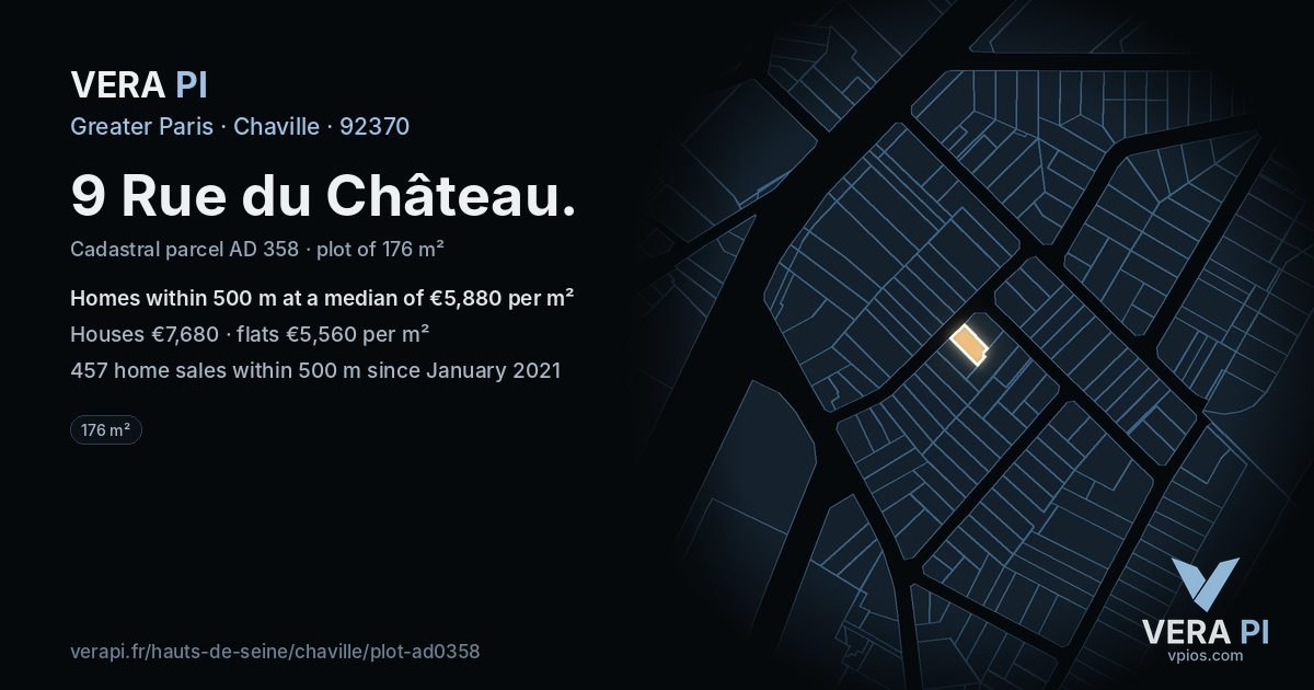 9 Rue du Château, Chaville at night – the plot lit, the parcels around coloured by the prices near them