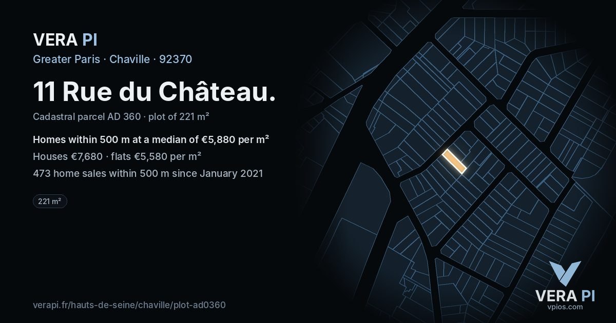 11 Rue du Château, Chaville at night – the plot lit, the parcels around coloured by the prices near them