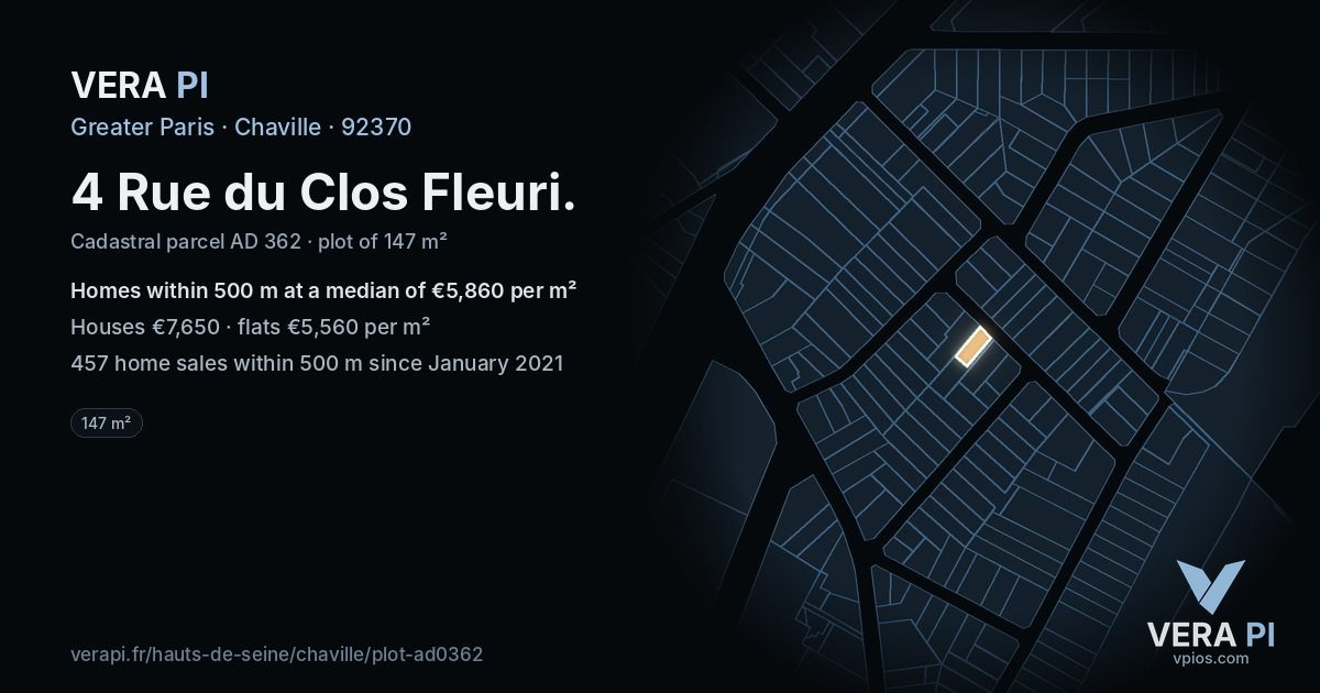 4 Rue du Clos Fleuri, Chaville at night – the plot lit, the parcels around coloured by the prices near them