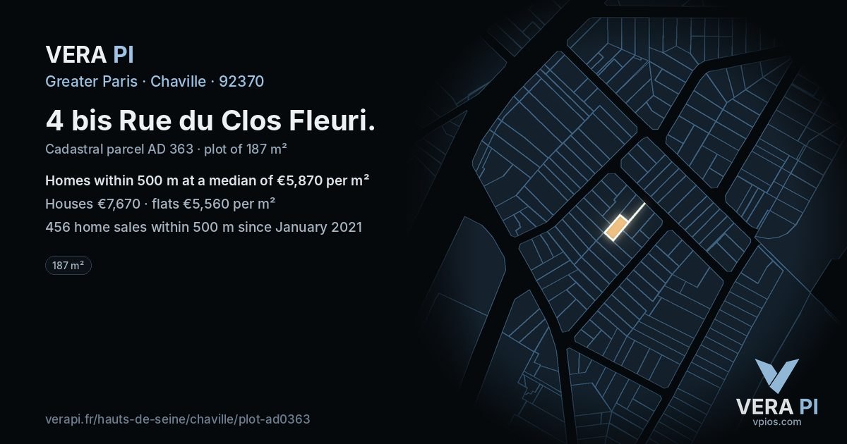 4 bis Rue du Clos Fleuri, Chaville at night – the plot lit, the parcels around coloured by the prices near them