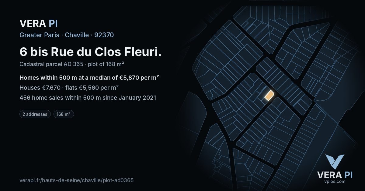 6 bis Rue du Clos Fleuri, Chaville at night – the plot lit, the parcels around coloured by the prices near them