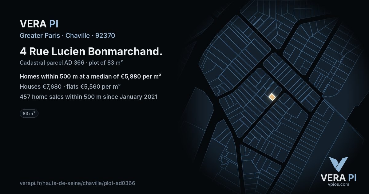 4 Rue Lucien Bonmarchand, Chaville at night – the plot lit, the parcels around coloured by the prices near them