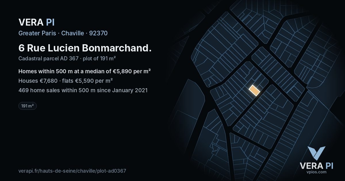 6 Rue Lucien Bonmarchand, Chaville at night – the plot lit, the parcels around coloured by the prices near them