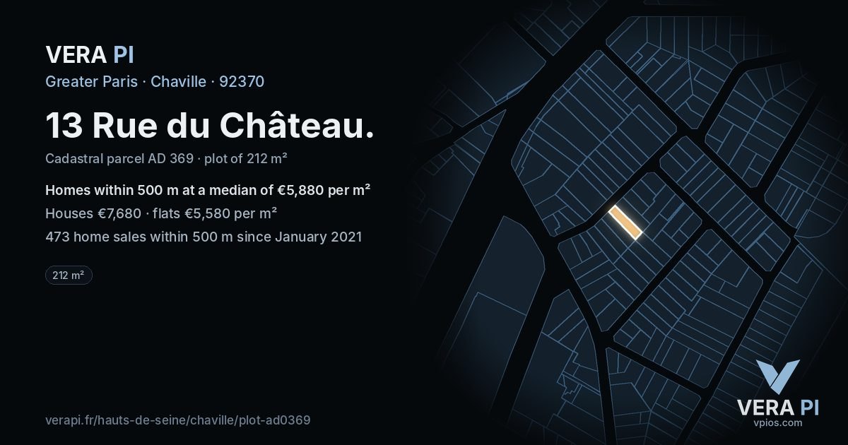 13 Rue du Château, Chaville at night – the plot lit, the parcels around coloured by the prices near them