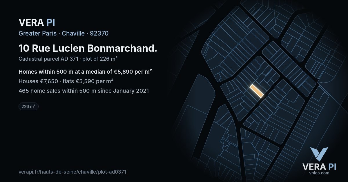 10 Rue Lucien Bonmarchand, Chaville at night – the plot lit, the parcels around coloured by the prices near them
