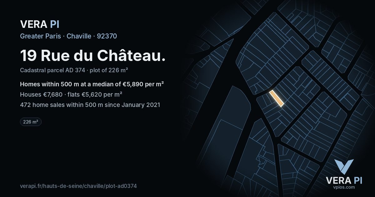 19 Rue du Château, Chaville at night – the plot lit, the parcels around coloured by the prices near them