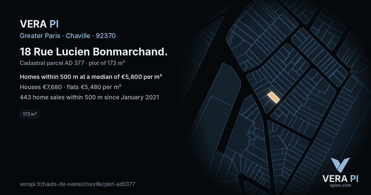18 Rue Lucien Bonmarchand, Chaville at night – the plot lit, the parcels around coloured by the prices near them