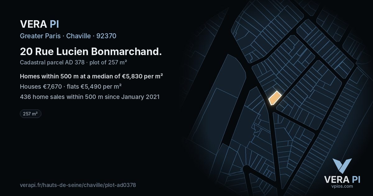 20 Rue Lucien Bonmarchand, Chaville at night – the plot lit, the parcels around coloured by the prices near them