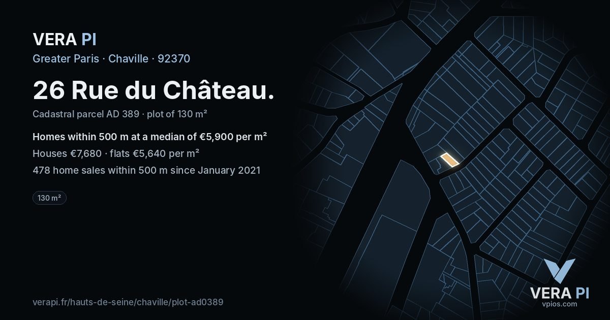 26 Rue du Château, Chaville at night – the plot lit, the parcels around coloured by the prices near them
