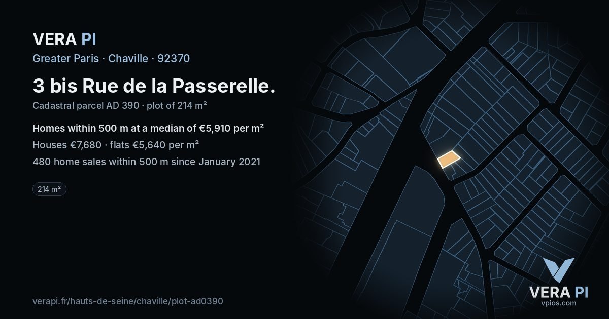 3 bis Rue de la Passerelle, Chaville at night – the plot lit, the parcels around coloured by the prices near them