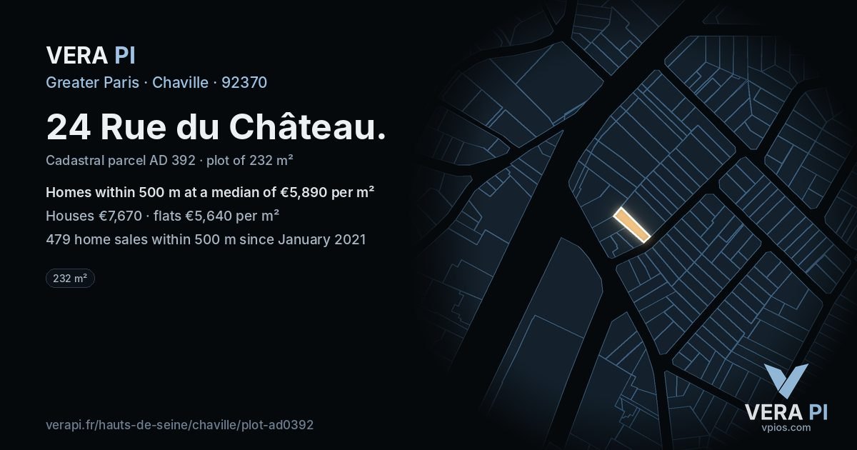 24 Rue du Château, Chaville at night – the plot lit, the parcels around coloured by the prices near them