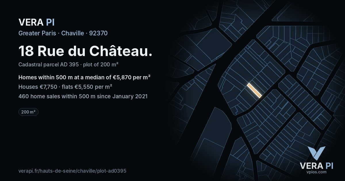 18 Rue du Château, Chaville at night – the plot lit, the parcels around coloured by the prices near them