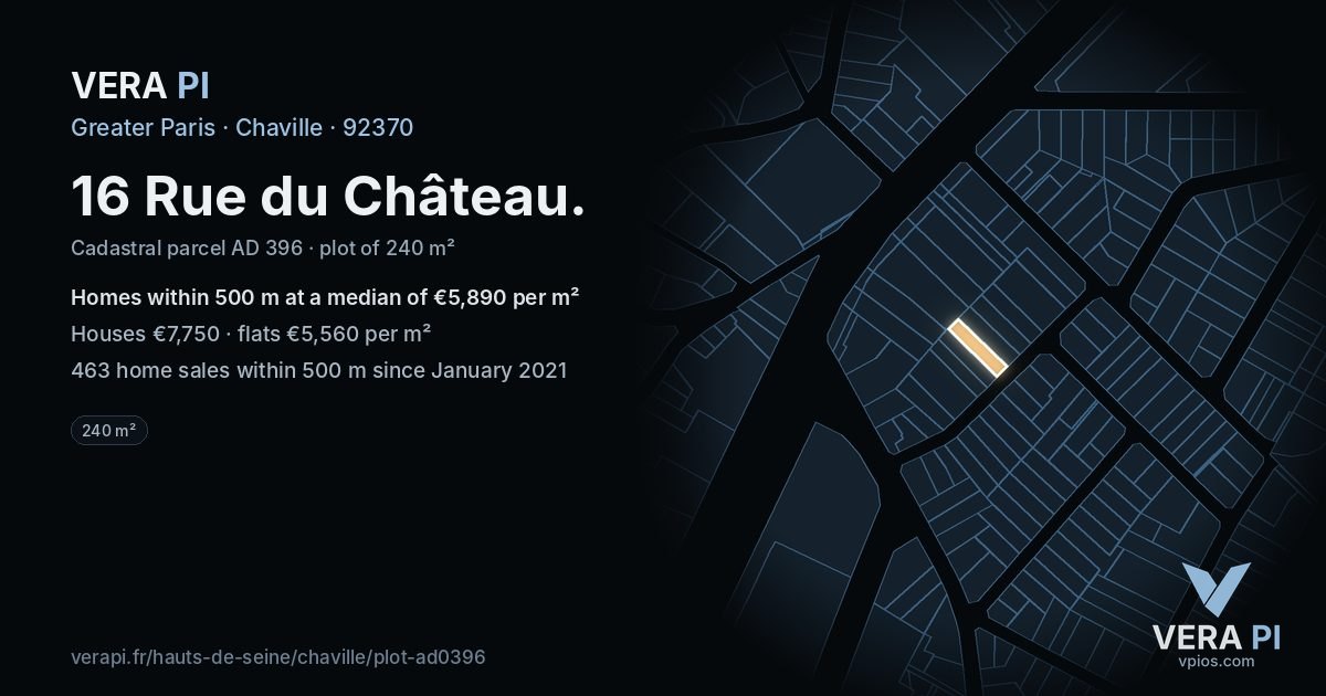 16 Rue du Château, Chaville at night – the plot lit, the parcels around coloured by the prices near them