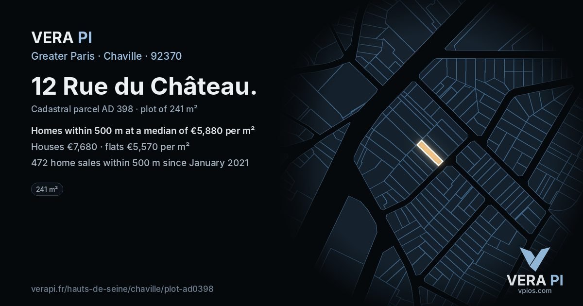 12 Rue du Château, Chaville at night – the plot lit, the parcels around coloured by the prices near them