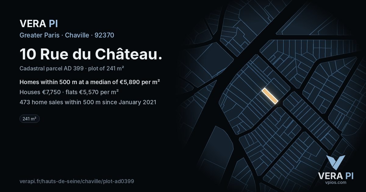 10 Rue du Château, Chaville at night – the plot lit, the parcels around coloured by the prices near them