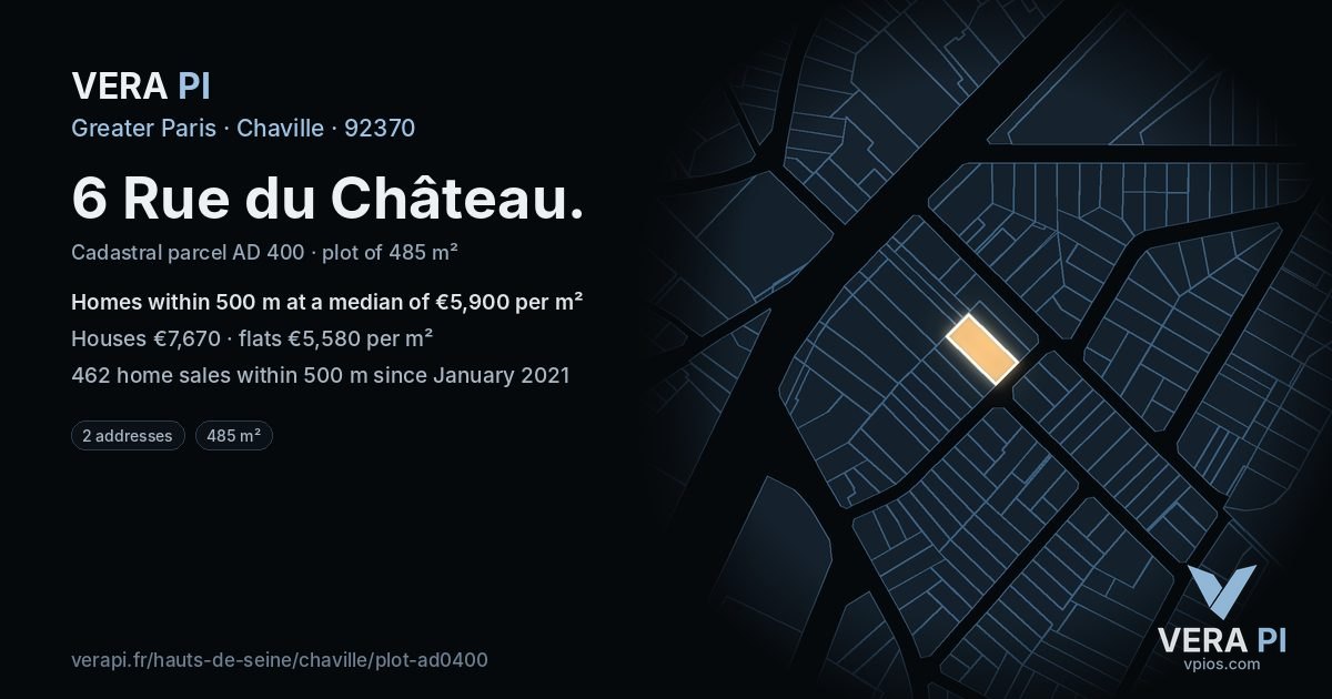 6 Rue du Château, Chaville at night – the plot lit, the parcels around coloured by the prices near them