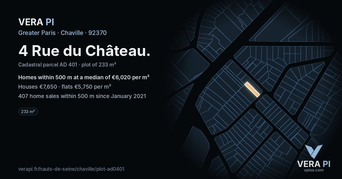 4 Rue du Château, Chaville at night – the plot lit, the parcels around coloured by the prices near them