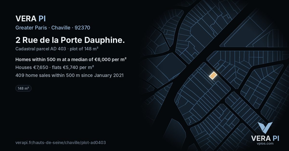 2 Rue de la Porte Dauphine, Chaville at night – the plot lit, the parcels around coloured by the prices near them