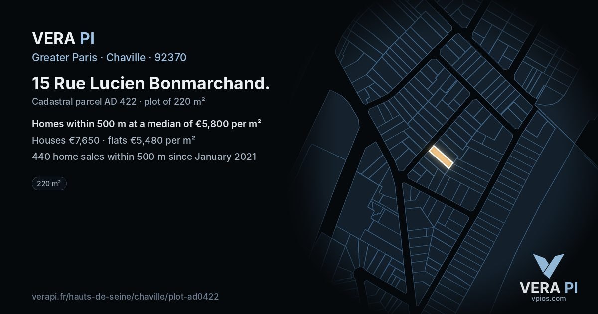 15 Rue Lucien Bonmarchand, Chaville at night – the plot lit, the parcels around coloured by the prices near them