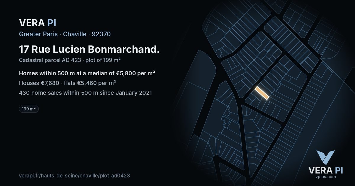 17 Rue Lucien Bonmarchand, Chaville at night – the plot lit, the parcels around coloured by the prices near them
