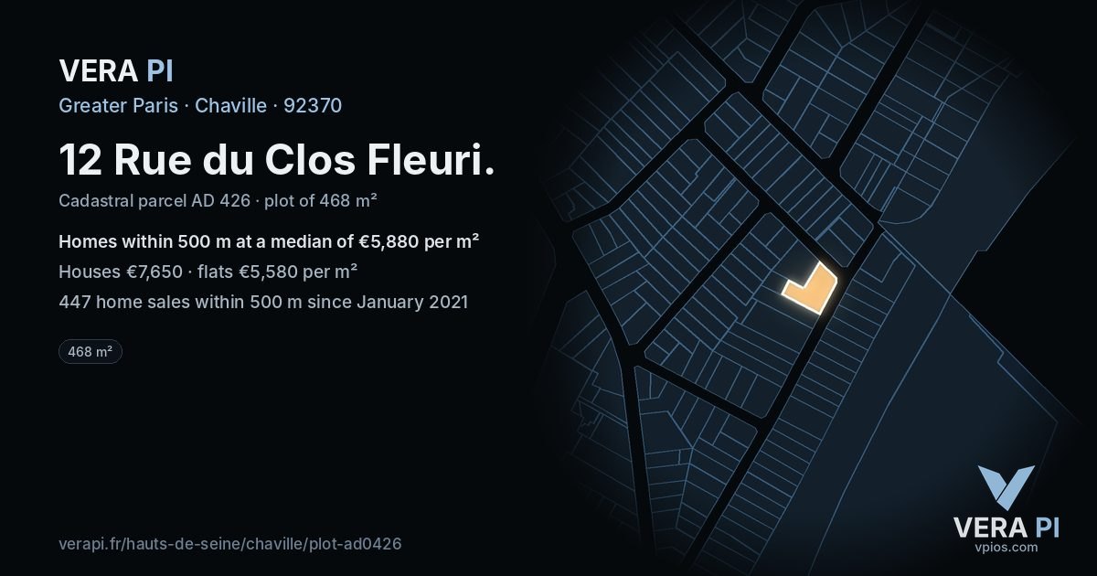12 Rue du Clos Fleuri, Chaville at night – the plot lit, the parcels around coloured by the prices near them