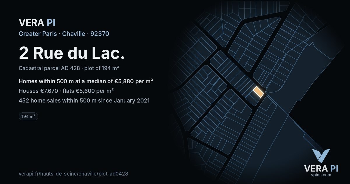 2 Rue du Lac, Chaville at night – the plot lit, the parcels around coloured by the prices near them
