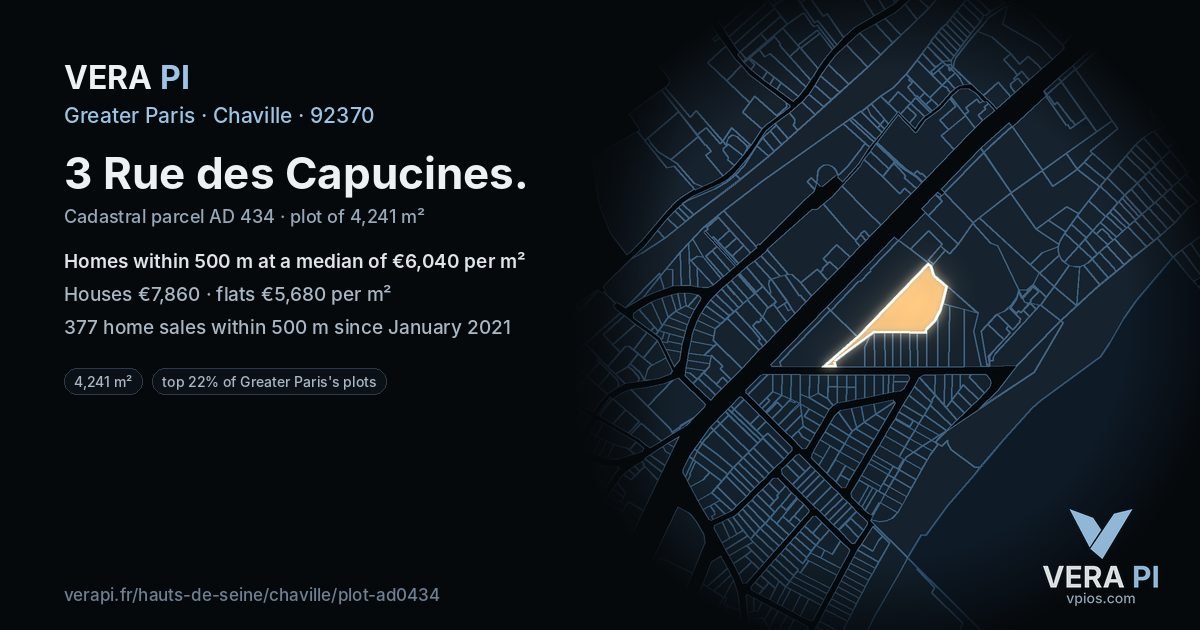3 Rue des Capucines, Chaville at night – the plot lit, the parcels around coloured by the prices near them