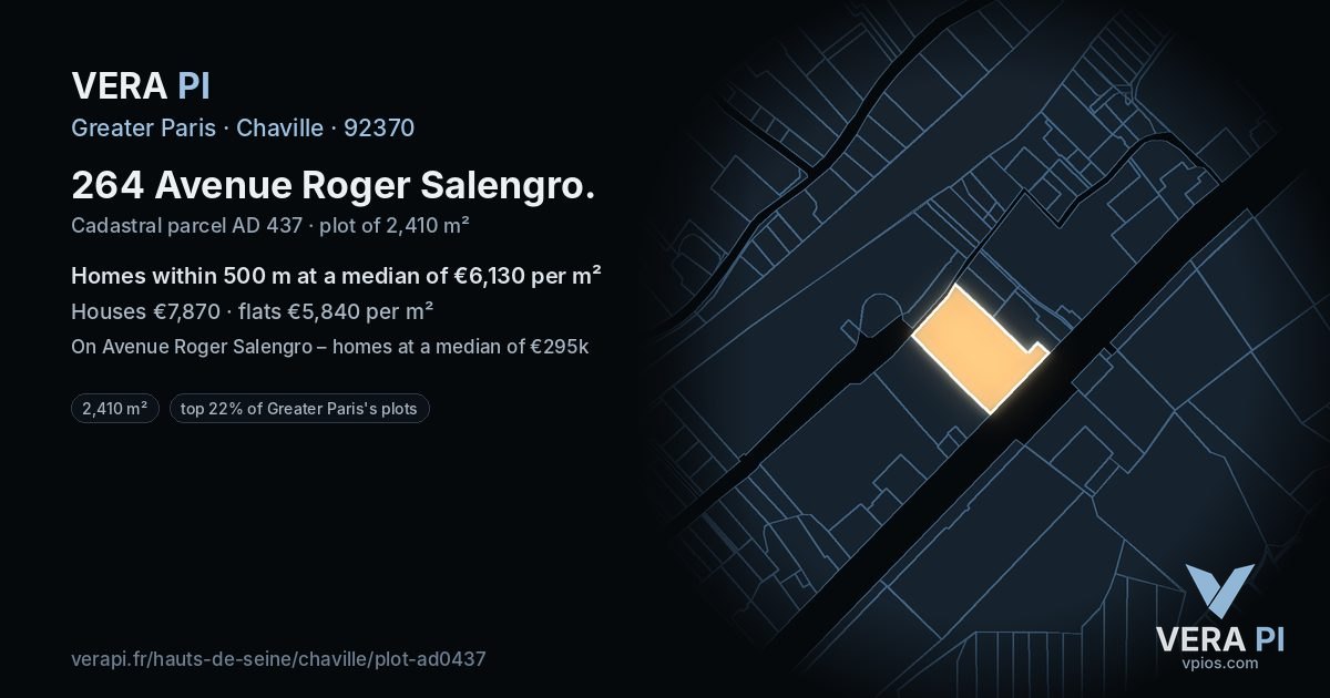 264 Avenue Roger Salengro, Chaville at night – the plot lit, the parcels around coloured by the prices near them
