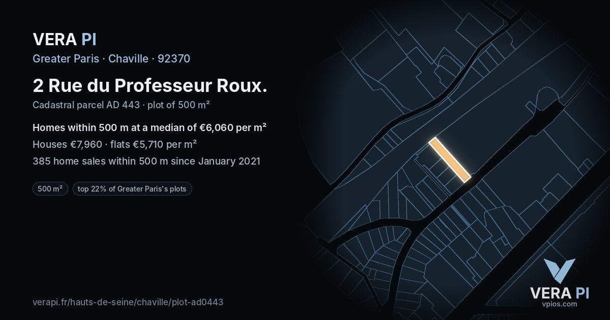 2 Rue du Professeur Roux, Chaville at night – the plot lit, the parcels around coloured by the prices near them