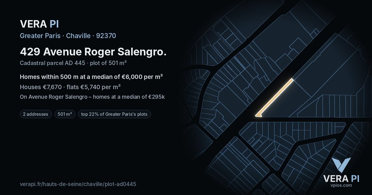 429 Avenue Roger Salengro, Chaville at night – the plot lit, the parcels around coloured by the prices near them